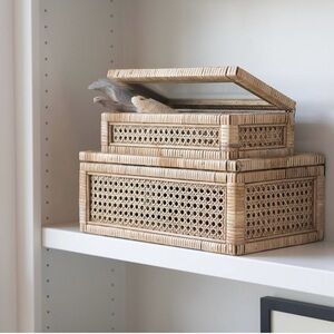 Pottery Barn Woven Rattan And Wood Large Storage Box